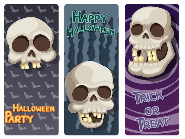 Feliz Halloween colorido conjunto con calavera y fondo.Ilustración de vector.