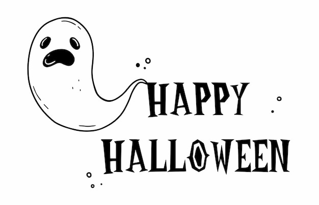 feliz halloween dibujado a mano ilustración de doodle fantasma con texto