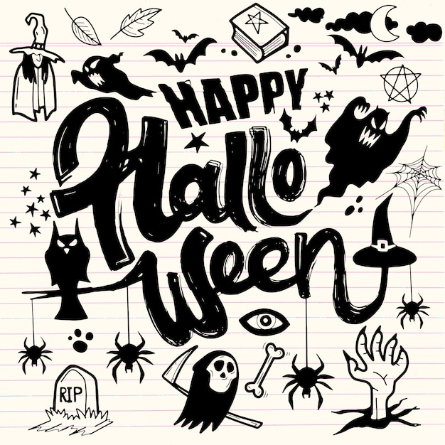 Feliz Halloween dibujado a mano ilustración de doodle