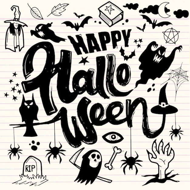 Feliz halloween dibujado a mano ilustración de doodle