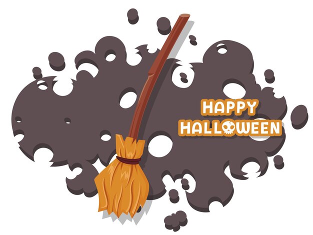 Vector feliz halloween. escoba hecha de ramitas en un vector de mango de madera largo en el fondo. diseño plano. tarjeta de felicitación, invitación a una fiesta. ilustración vectorial