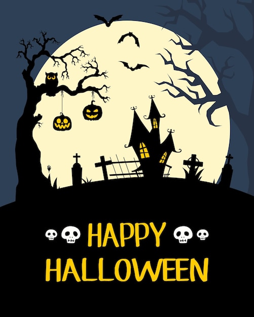 Feliz Halloween con espantosas calabazas y murciélagos