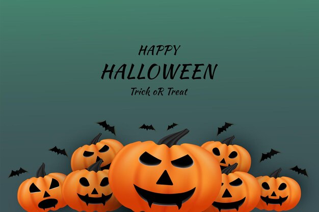 Feliz Halloween en el fondo de una fila de calabazas debajo