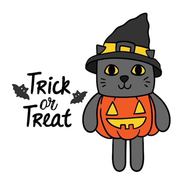 Vector feliz halloween con gato negro.