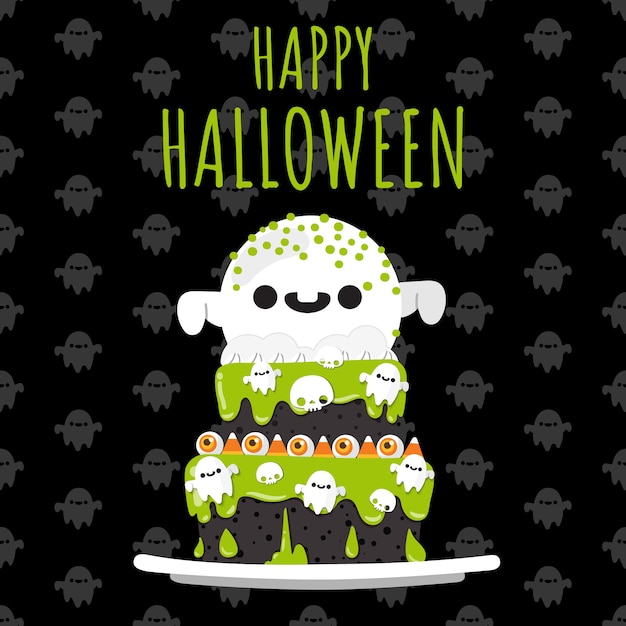 Feliz halloween halloween cake en el fondo.