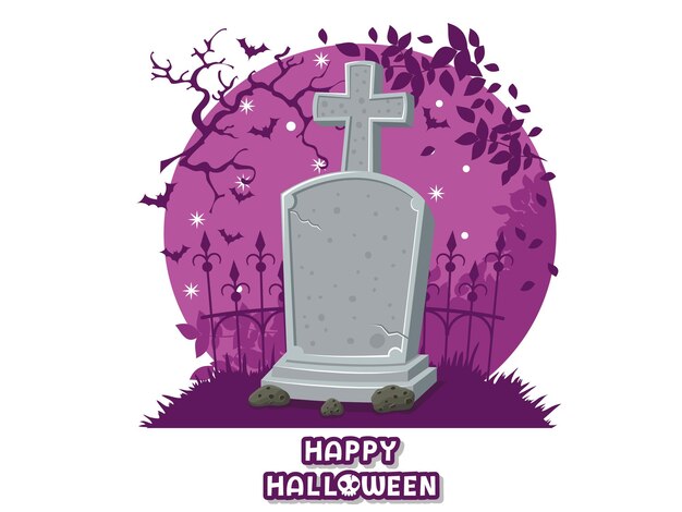 Feliz Halloween. icono con la imagen de lápidas. Símbolo del cementerio de lápidas. Tarjeta de felicitación, invitación a una fiesta. Ilustración de vector de fondo de color