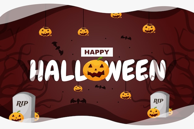 Feliz Halloween ilustración de fondo con decoración de Halloween calabaza y lápida