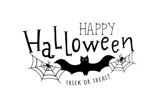 Feliz halloween ilustración vectorial con araña web y murciélago truco o trato