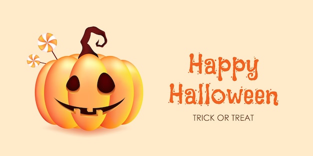 Feliz Halloween JackOLantern calabaza con piruletas 3D Ilustración vectorial