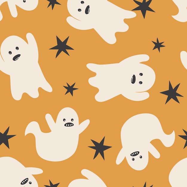 Feliz Halloween lindo vector de patrones sin fisuras con fantasma de dibujos animados Textura infantil creativa en estilo escandinavo Ideal para tela textil Vector Ilustración