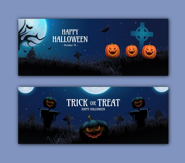 feliz halloween modelo de estandarte horizontal realista para la celebración de la temporada