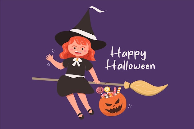 Feliz halloween niña arte vectorial