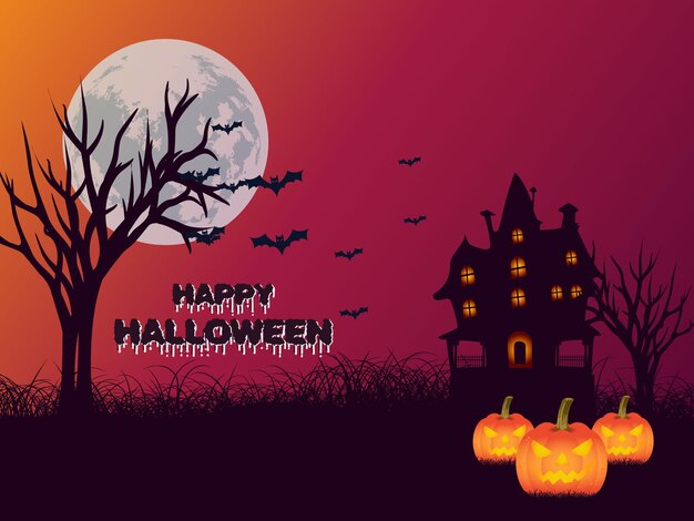 Feliz Halloween o fondo de invitación a fiesta con noche y fondo de terror de calabazas brillantes