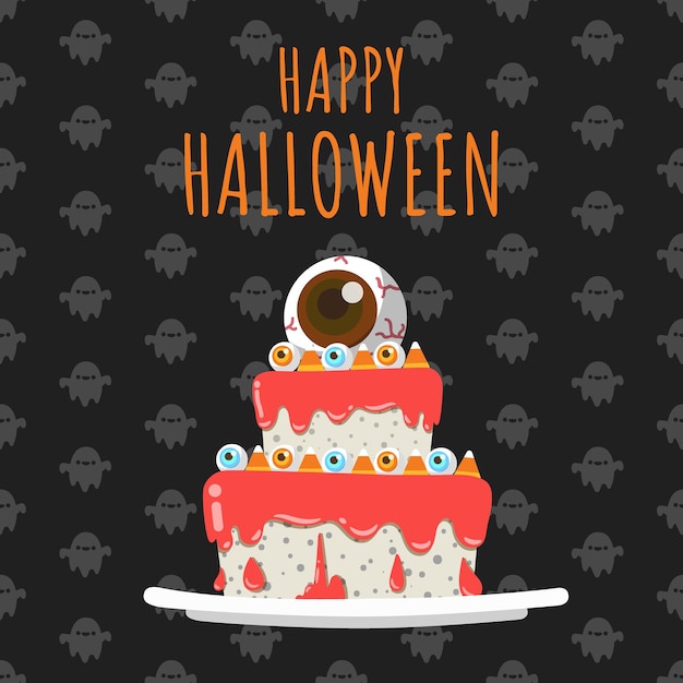 Feliz halloween ojo candys encima de la torta.