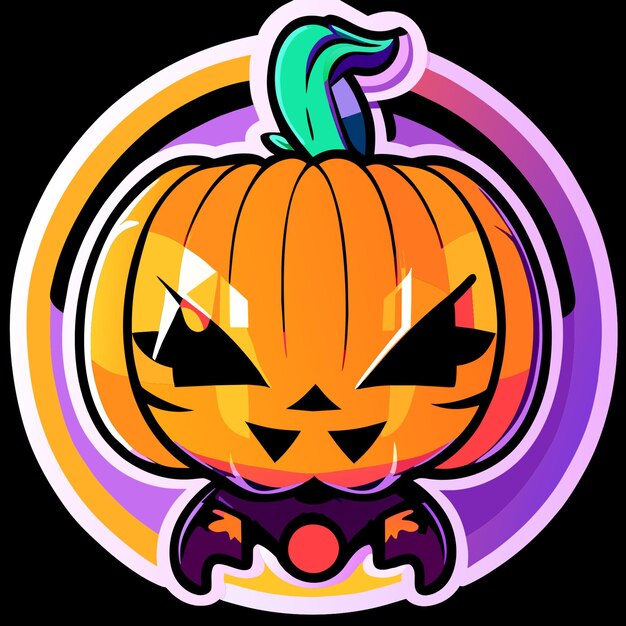 Vector feliz halloween pegatina de calabaza adorable neón