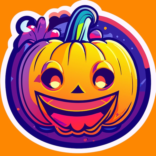 Vector feliz halloween pegatina de calabaza adorable neón