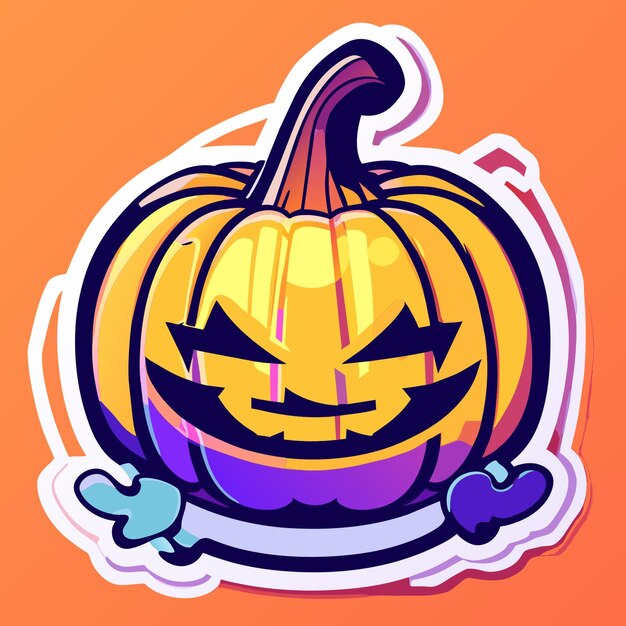 Vector feliz halloween pegatina de calabaza adorable neón