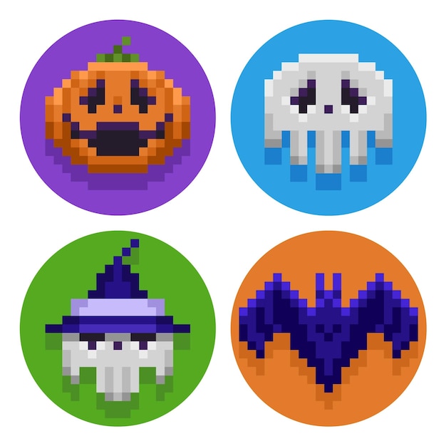 Feliz Halloween Pixel Art Icon Set Diseño