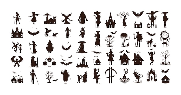 Feliz Halloween silueta conjunto colección de elementos vectoriales de Halloween