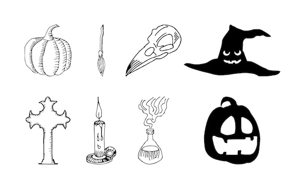 Feliz Halloween silueta conjunto colección de elementos vectoriales de Halloween
