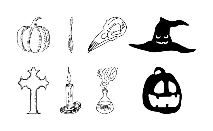 Feliz Halloween silueta conjunto colección de elementos vectoriales de Halloween