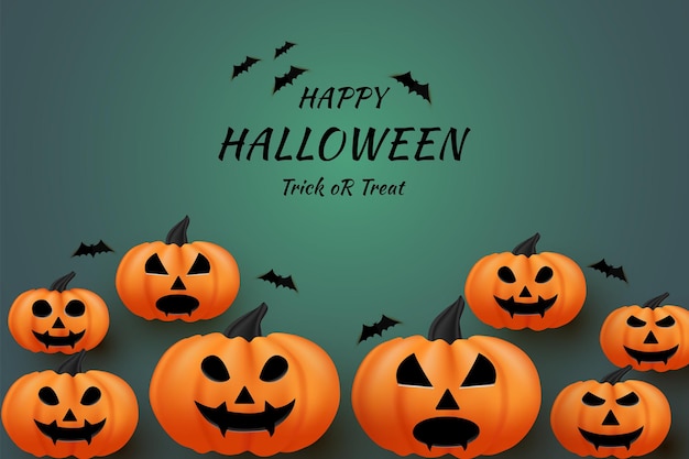 feliz halloween sobre fondo verde oscuro con efecto de luz en el medio