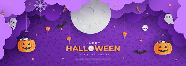 Feliz Halloween truco o trato estilo de corte de papel de banner