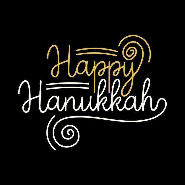 Feliz Hanukkah ilustración de letras dibujadas a mano libre sobre fondo negro Texto elegante de Hanukkah