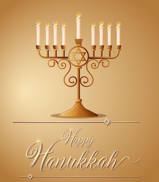 Feliz Hanukkah con símbolo judío y luz