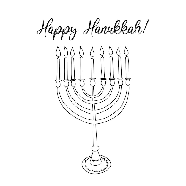 Feliz Hanukkah tarjeta de felicitación Vector doodle Hanukkah menorah ilustración Símbolo judío dibujado a mano con velas