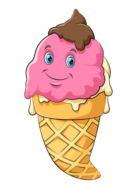 Feliz helado con personaje de dibujos animados de cono