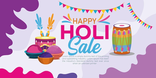 Feliz Holi plantilla de pancarta colorida celebración del festival del hinduismo indio diseño de póster de redes sociales