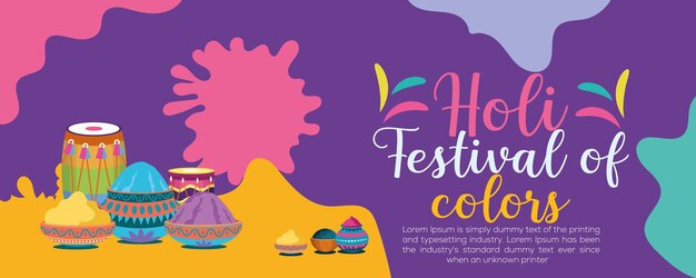 Feliz holi plantilla de pancarta colorida celebración del festival del hinduismo indio diseño de póster de redes sociales