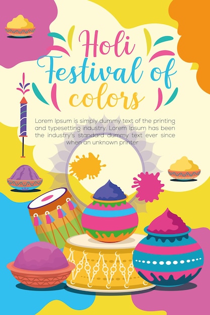 Vector feliz holi plantilla de pancarta colorida celebración del festival del hinduismo indio diseño de póster de redes sociales