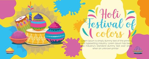 Vector feliz holi plantilla de pancarta colorida celebración del festival del hinduismo indio diseño de póster de redes sociales