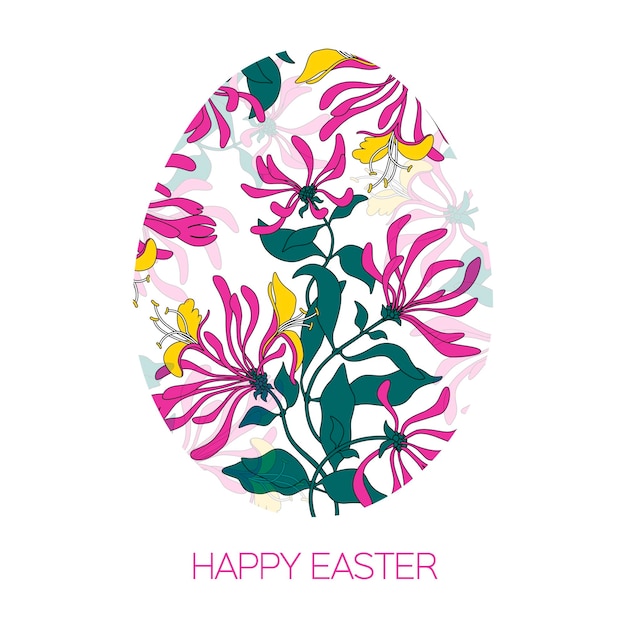 Feliz huevo de pascua decorado con diferentes elementos florales patrón ilustración vectorial flores de color rosa