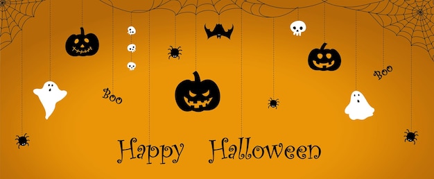 Feliz ilustración de vector de fondo de halloween. feliz banner de halloween, promoción o invitación a una fiesta