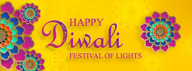 Feliz ilustración vectorial de diwali tarjeta festiva de diwali y deepawali el festival indio de luces sobre fondo de color amarillo