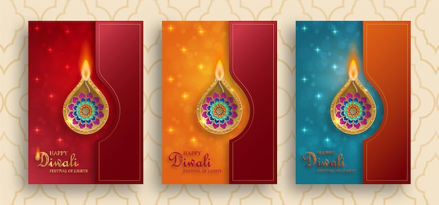 Feliz ilustración vectorial de Diwali Tarjeta festiva de Diwali y Deepawali El festival indio de luces sobre fondo de color