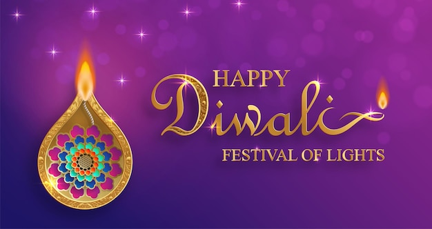 Feliz ilustración vectorial de Diwali Tarjeta festiva de Diwali y Deepawali El festival indio de luces sobre fondo de color