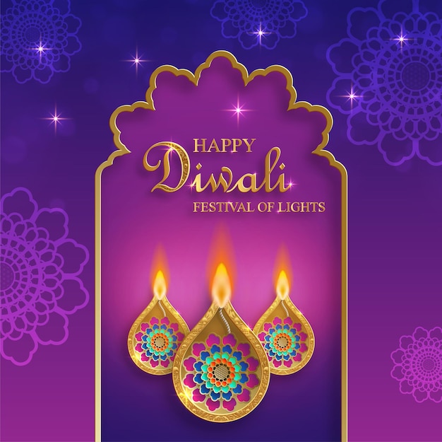 Feliz ilustración vectorial de Diwali Tarjeta festiva de Diwali y Deepawali El festival indio de luces sobre fondo de color