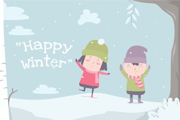 Vector feliz invierno ilustración plana niño lindo desin