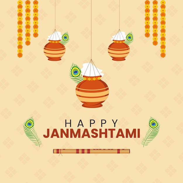 Feliz janmashtami plantilla vectorial