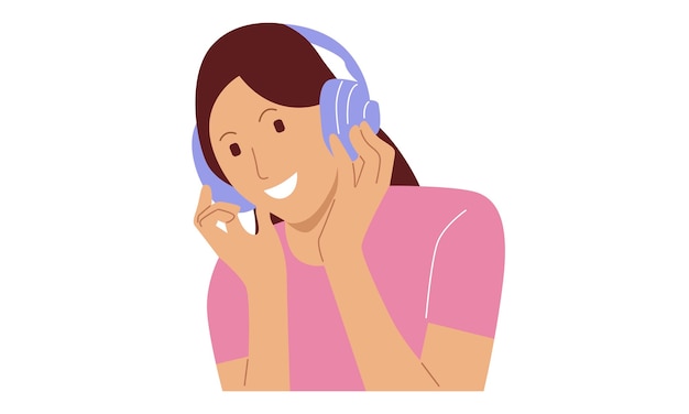 Feliz joven escuchando música con auriculares inalámbricos