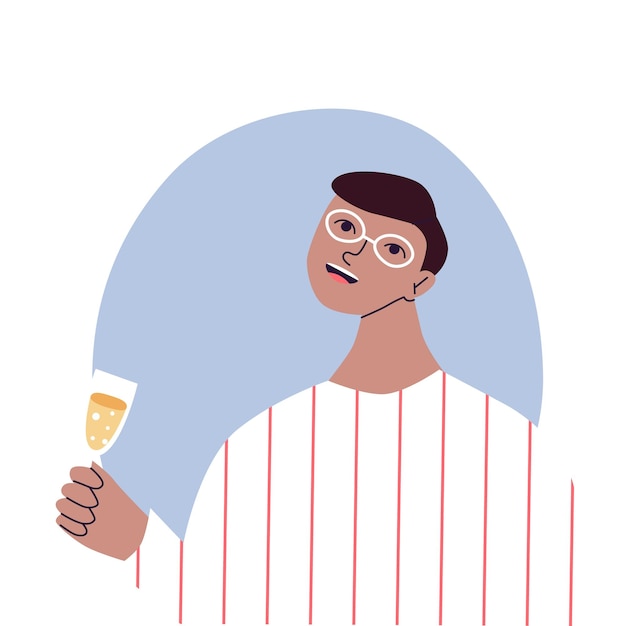 Vector feliz joven en la fiesta de celebración cumpleaños o nochevieja ilustración plana vectorial aislada en un fondo blanco