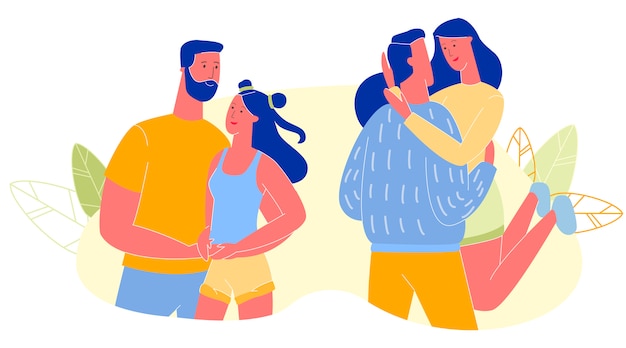 Vector feliz joven hombre y mujer pasan tiempo juntos