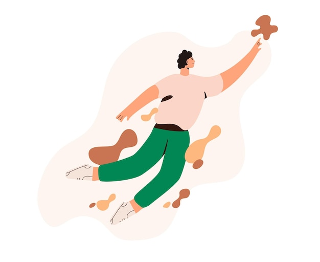 Feliz joven volar al objetivo Libertad de salud mental Hombre en estilo plano Concepto de ilustración vectorial