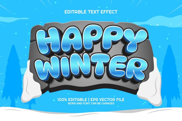Feliz juego de dibujos animados de invierno Bold 3D Texto editable Efecto Estilo