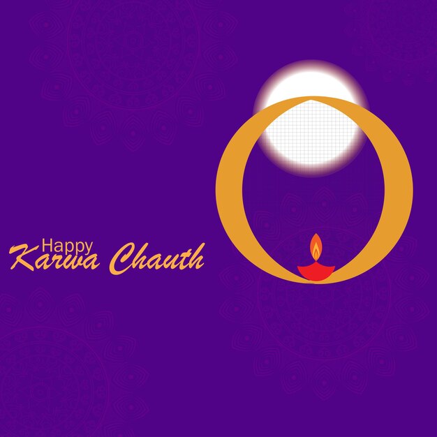 Feliz Karwa Chauth con luna y diya, ilustración vectorial.