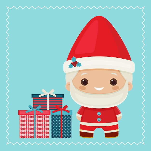 Vector feliz kawaii inspiró a papá noel con cajas de regalo.